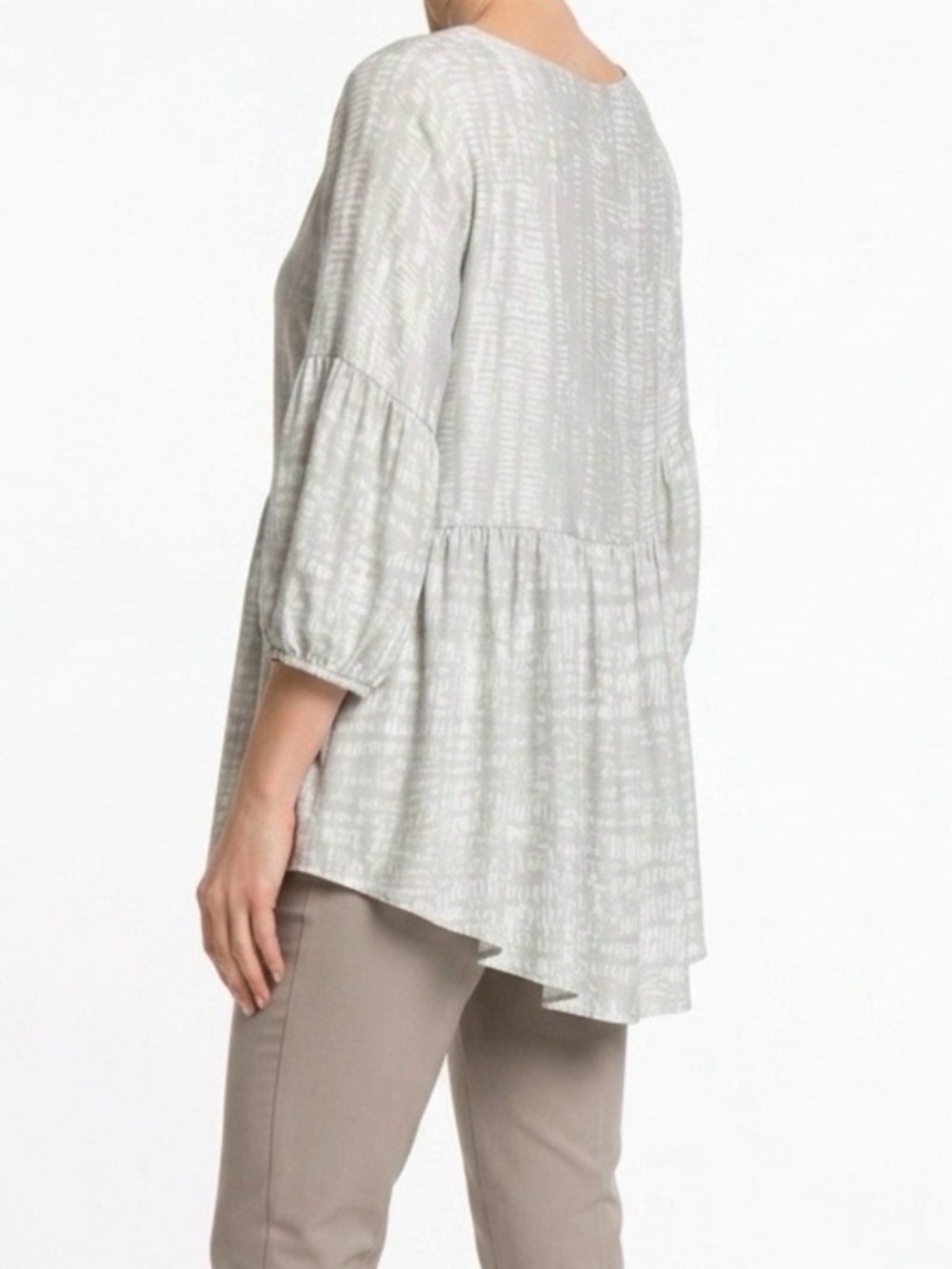 Tempo Paris Silk Silver-Grey and Pale Sage Peasant Tunic